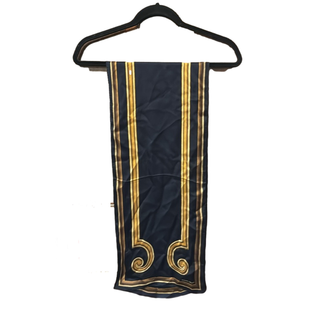 Ellen Tracy 100% Silk Rectangular Scarf With Gold Scroll Design - Picture 3 of 4